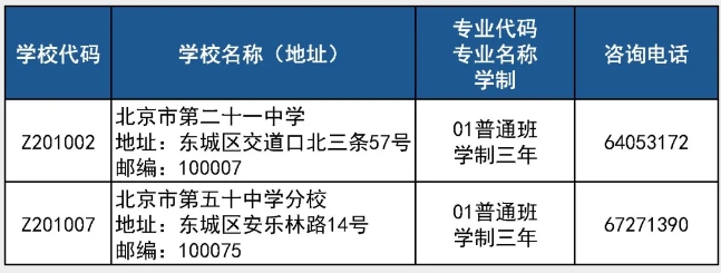 2024年东城区普通高中登记入学招生一览表