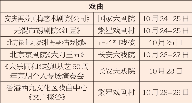 文艺精品资讯 10月23日-10月29日