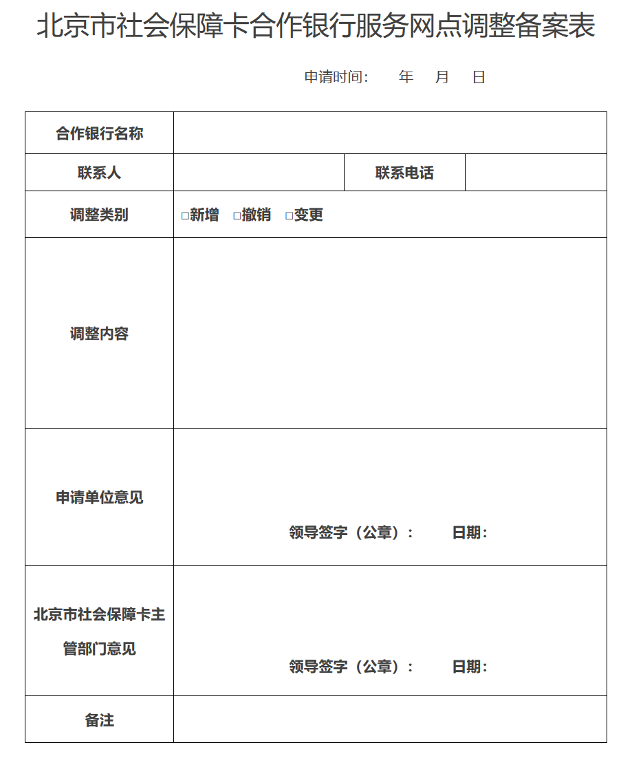 附件：北京市社会保障卡合作银行服务网点调整备案表